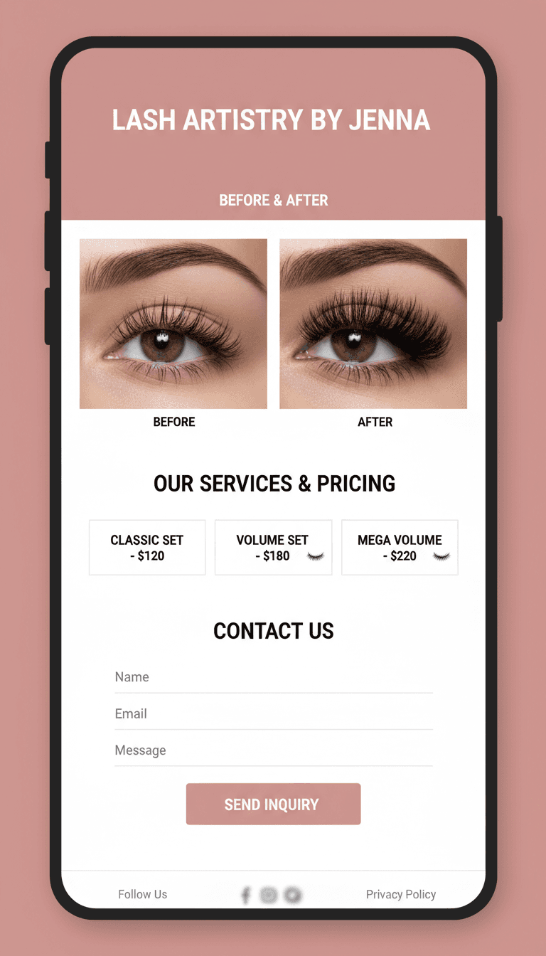 Lash tech business website with portfolio